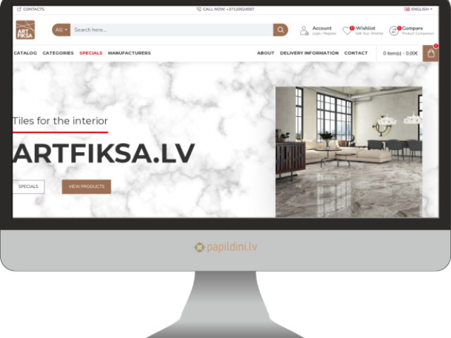 Interneta veikala izstrāde flīžu tirdzniecībai Artfiksa