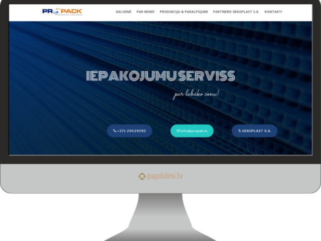 Klientu piezemēšanās mājas lapa iepakojumu pārdošanai PROPAK
